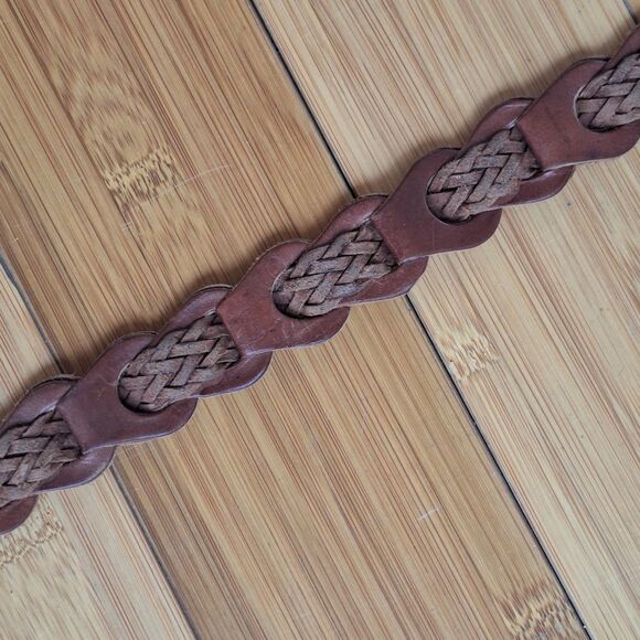 Vintage Classic Aimee Lynn Large Leather Belt Woven Braided Antique Brown 90's - Picture 11 of 16